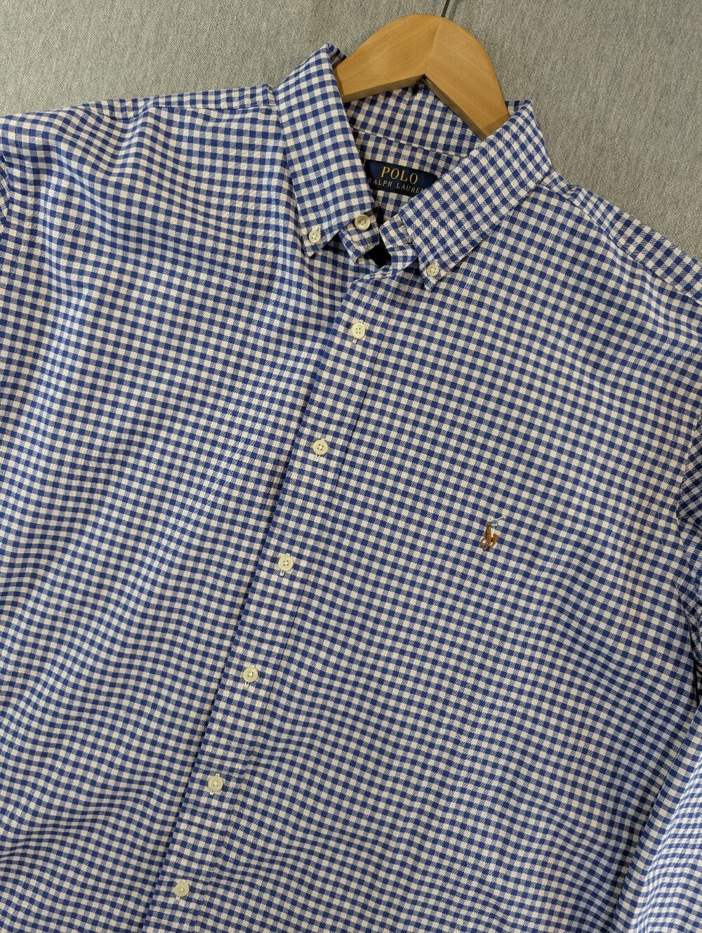 Polo Ralph Lauren Oxford Classic Gingham Shirt Men's XLT Blue White Classic Pony